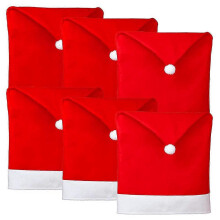 fundas rojas para sillas con forma de gorro de Papá Noel para la decoración navideña del comedor.