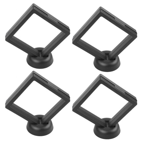 4X Square 3D Floating Frame Coin Box Jewelry Display Case, 9x9cm with Base