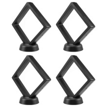 4 Pcs Challenge Coin Holder 3D Floating Frame with Bracket, Anti-Tarnishing Jewelry Box Coin Display Cabinet, Black