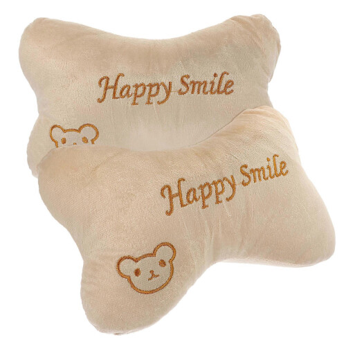 Beige Car Neck Pillow 2Pcs for Driving Seat Support 2