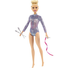 Barbie Rhythmic Gymnast Blonde Doll (12-in/30.40-cm) with Colorful Metallic Leotard, 2 Clubs & Ribbon Accessory, Great Gift for Ages 3 Years Old & Up