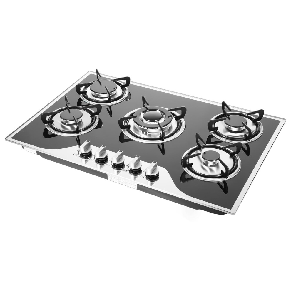 Miiwwowo 5-Burner Gas Hob Glass Gas Cooktop Built In Gas Hob, Coated G