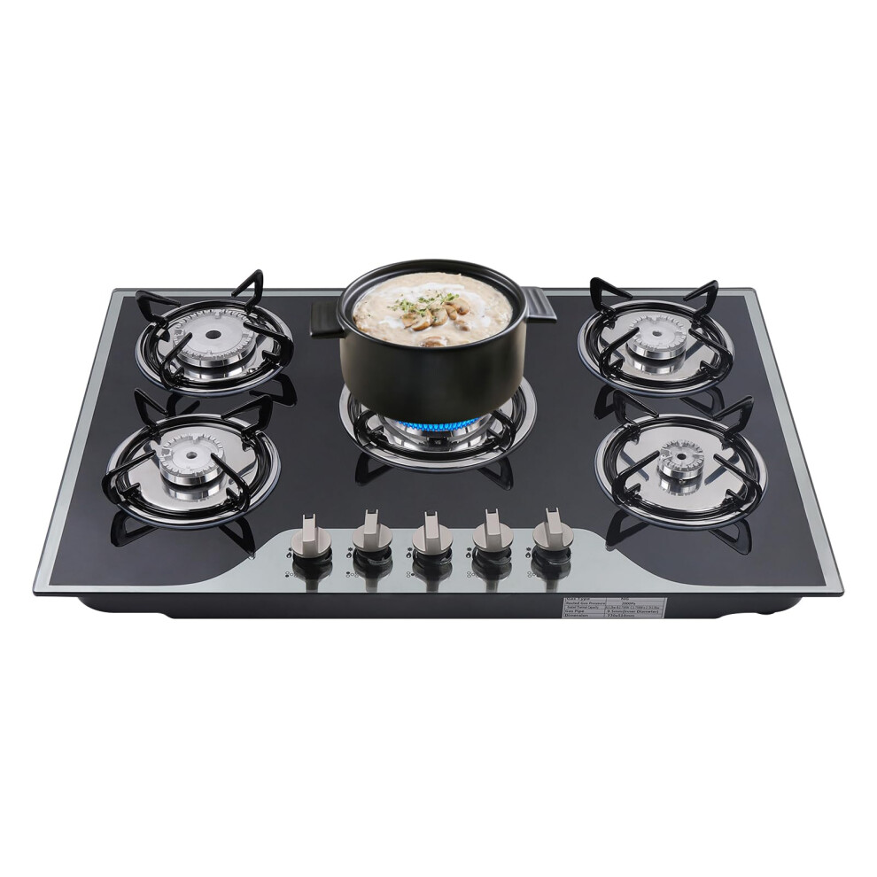 Chynalys Gas Cooker 5 Burner Gas Cooker Stove Ng/Lpg Built-In Gas Hob, Black Gl