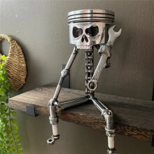 Resin Carved Skeleton Sculpture Ornament Cosplay Halloween Piston Skull Face Sculpture Figurine Art Desktop B