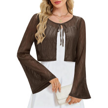 Cardigan Bolero in Pizzo da Donna Manica Lunga Marrone Taglia XL — coprispalle pizzo, bolero elegante