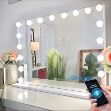 Hollywood LED Bluetooth Makeup Mirror 18 Bulbs 80x58cm White — vanity with lights, makeup mirror, wardrobe accessories, mirror with speaker