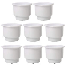 8 Pack Plastic Cup Drink Holder Insert Beverage Cup Holder, Water Cup Slot with Drain for Boat Car Marine Rv Etc. White