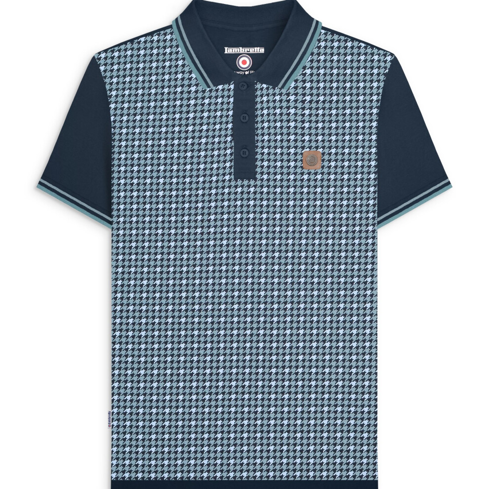 Lambretta (4Xl, Navy) Mens Houndstooth Short Sleeve Polo Shirt