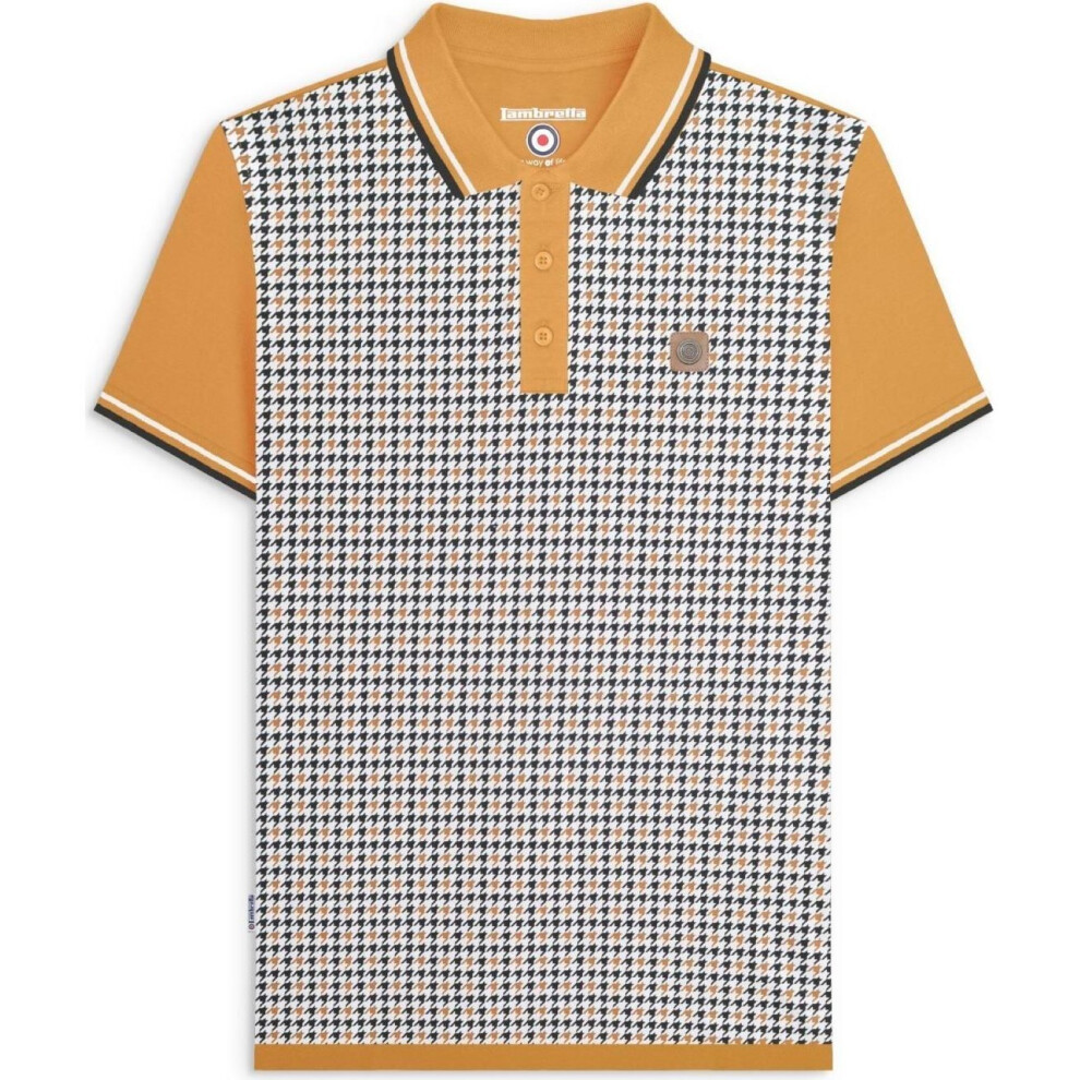 Lambretta (S, Mustard) Mens Houndstooth Short Sleeve Polo Shirt