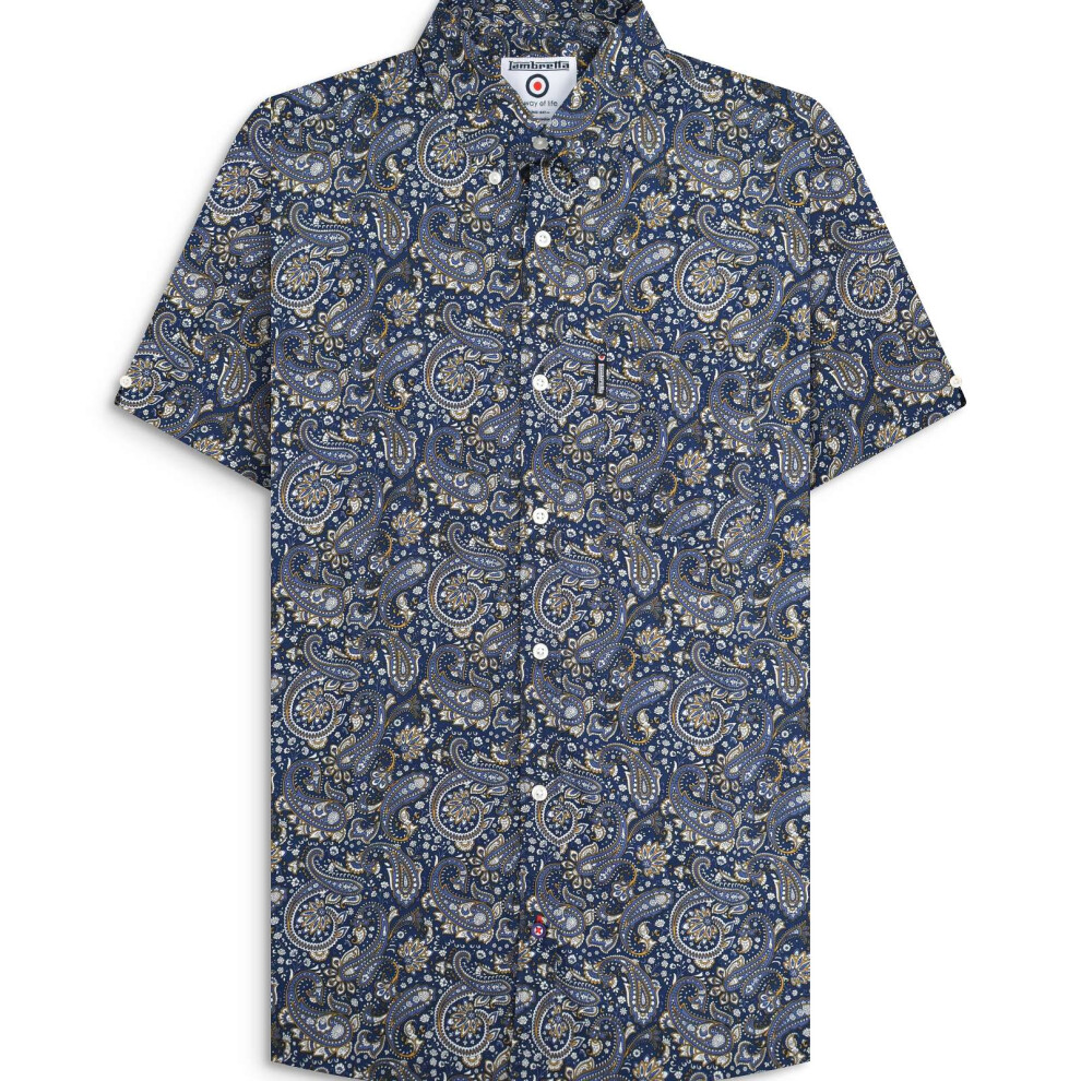 Lambretta (3Xl, Navy) Mens Paisley Shirt Short Sleeve Shirt