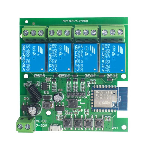 Wifi Wireless   Module 4 CH DC7V-32V Inching Self-Lock RF433 10A Relay  Life Tuya APP Control