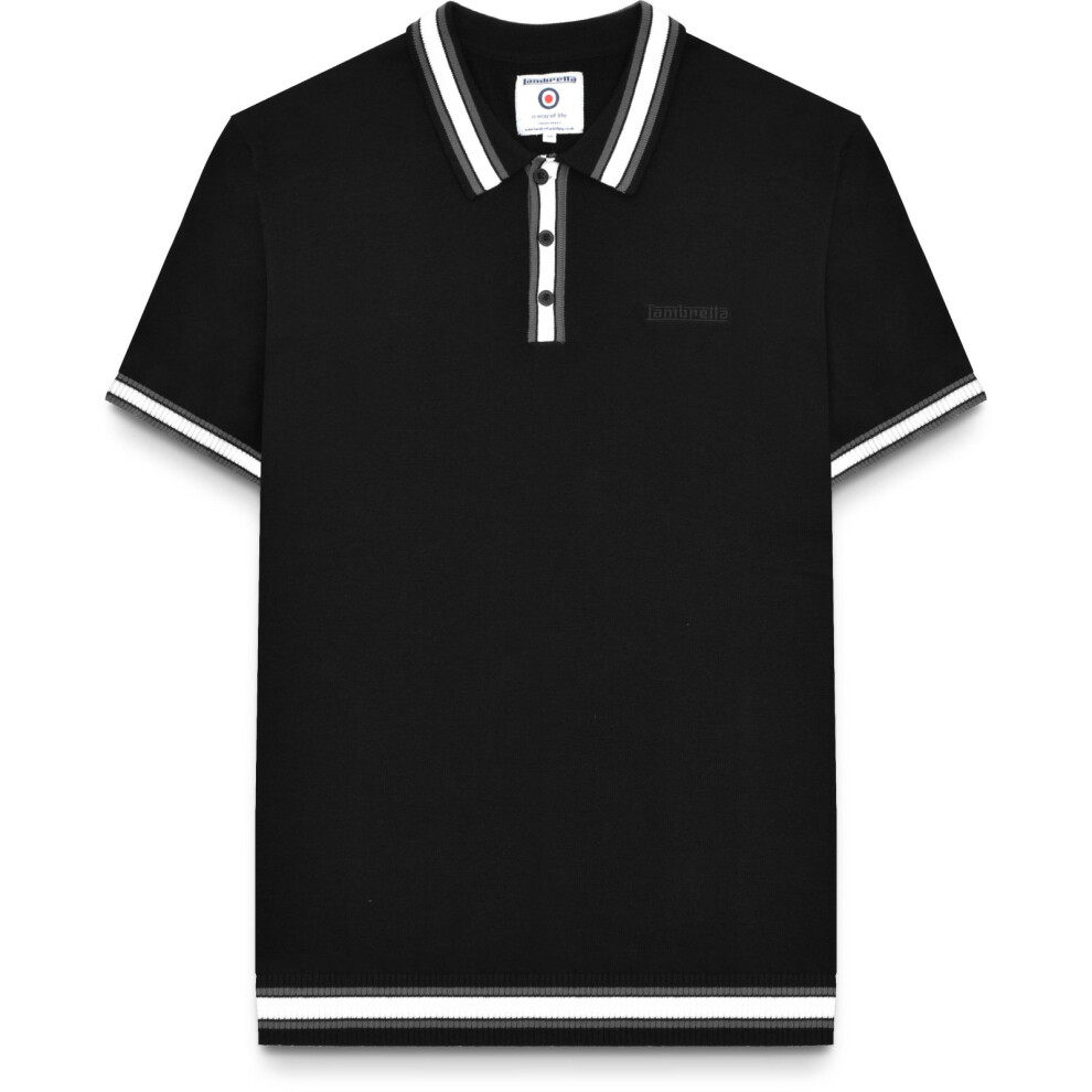 Lambretta (M, Black) Mens Tipped Knit Short Sleeve Polo Shirt
