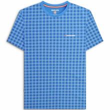 (2XL, Vallarta Blue) Lambretta Mens Geo AOP Crew Neck Short Sleeve T-Shirt Tee Top