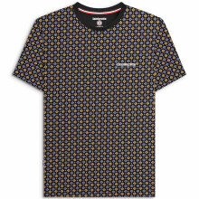 (S, Black/Gold) Lambretta Mens Geo AOP Crew Neck Short Sleeve T-Shirt Tee Top