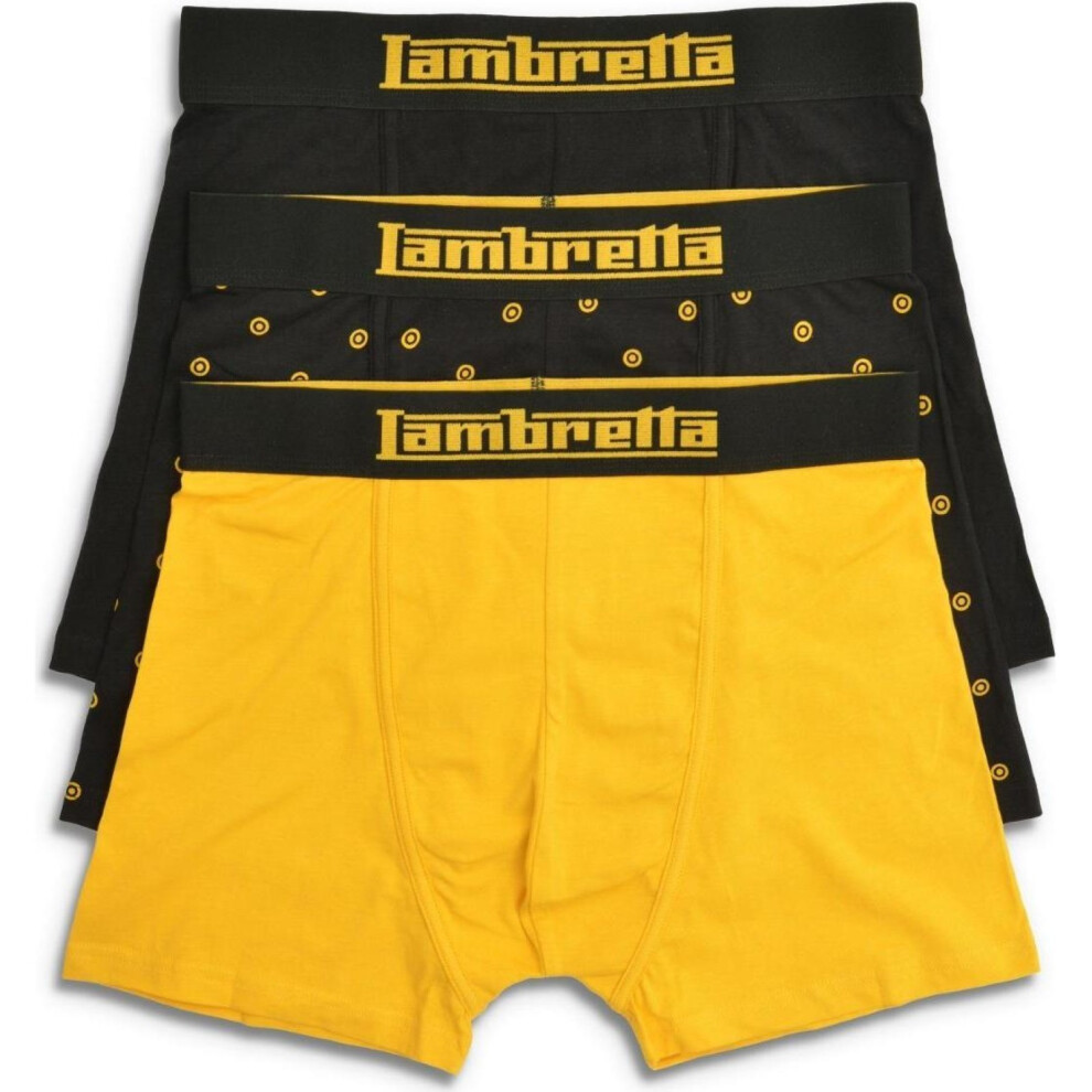 Lambretta (L, Black/Gold) Mens 3 Pack Logo Band Boxer Shorts