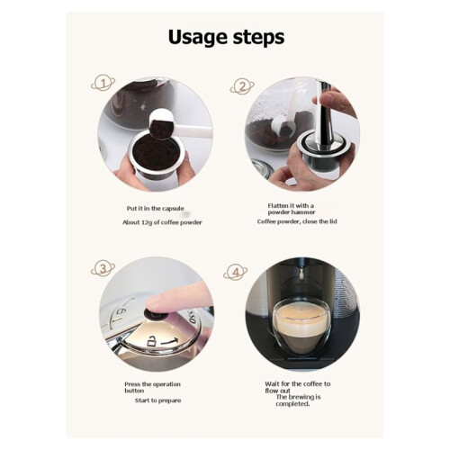Cápsulas de Café Expresso Reutilizáveis para  Vertuo /Next/ com Compactador de Pó, Colher e Escova, 230ml