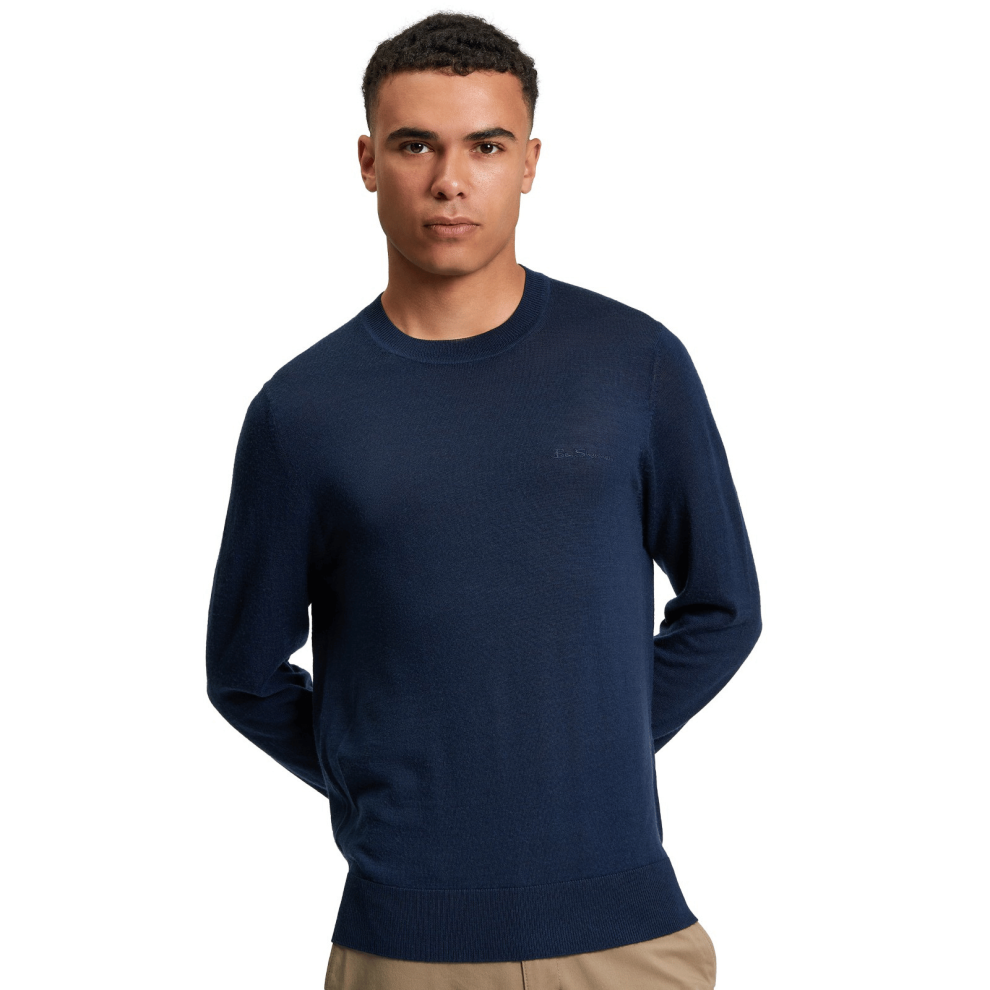 Ben Sherman (3Xl, Dark Navy) Mens Merino Crew Neck Knitwear Jumper