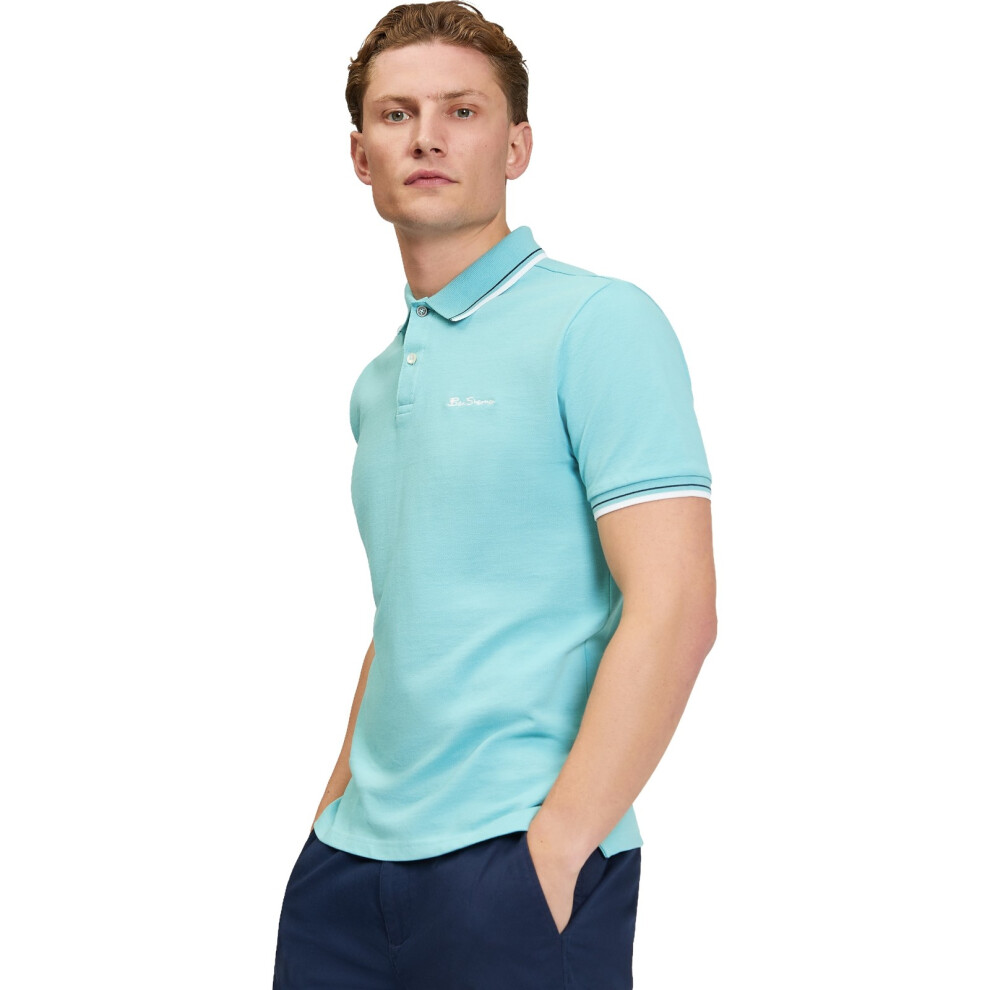 Ben Sherman (L, Turquoise) Mens Signature Pique Short Sleeve Polo Shirt