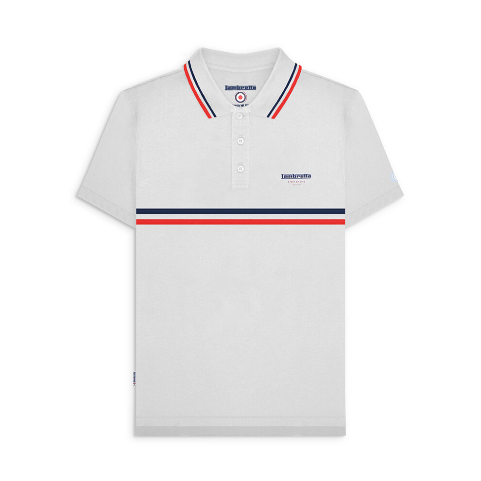 Lambretta (3Xl, White) Mens Classic Stripe Short Sleeve Retro T-Shirt Polo Shirt Top
