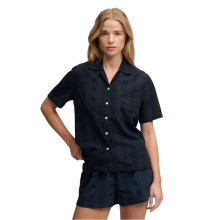 (8, Eclipse Navy) Superdry Womens Heritage Broderie Short Sleeve Shirt