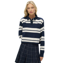 (10, Richest Navy Stripe) Superdry Womens Athletic Essentials Long Sleeve Polo Shirt