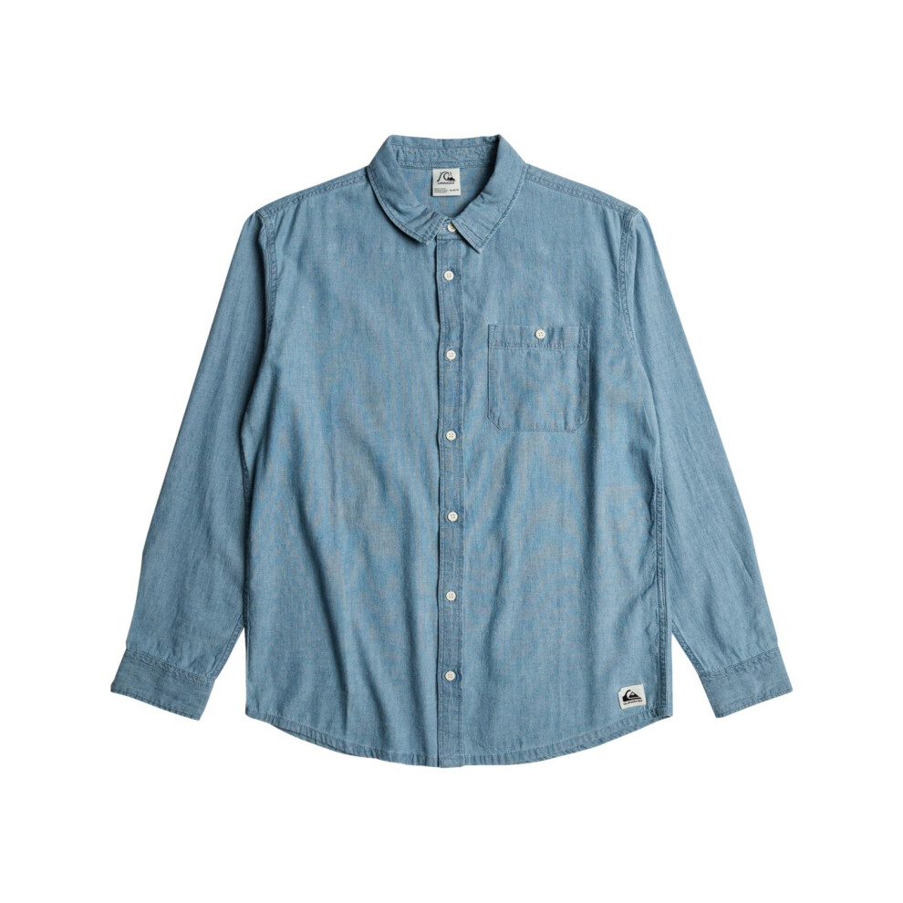 Quiksilver (L, Flint Stone) Mens Teslin Cotton Shirt Button Up Collar Smart Casual