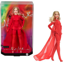Barbie Signature Doll, Kylie Minogue Posable Collectible in "Padam Padam" Music Video Outfit with Red Bodysuit, Chiffon Cape and Lace-Up Boots
