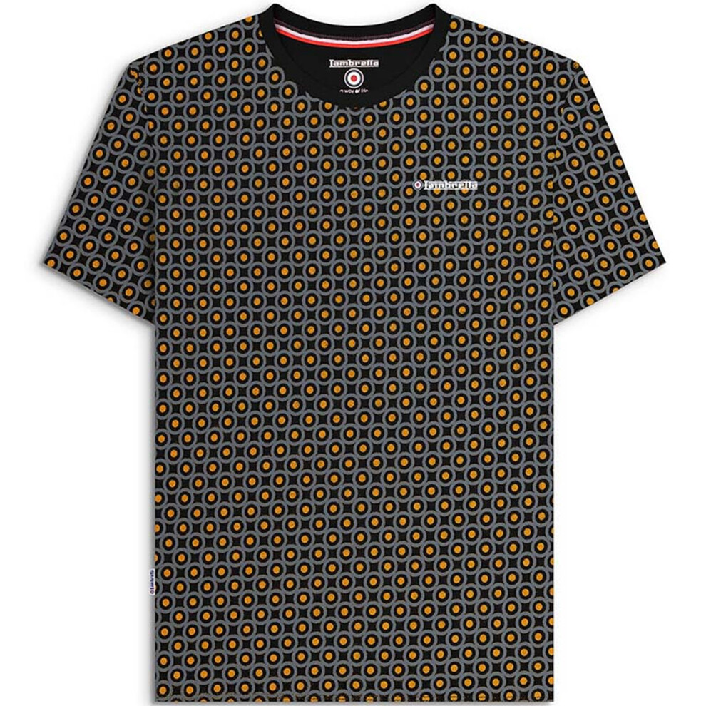 Lambretta (2Xl, Black) Mens Geo Target Short Sleeve Crew Neck Cotton T-Shirt Top Tee