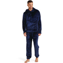 (2XL, Navy) Snuggaroo Mens Soft Fleece Hooded PJs Pyjama Bottoms Top Loungewear Set