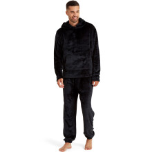 (M, Black) Snuggaroo Mens Soft Fleece Hooded PJs Pyjama Bottoms Top Loungewear Set