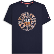 (S, Navy Orange) Lambretta Mens Paisley Roundel Short Sleeve Crew Neck Cotton T-Shirt Top Tee
