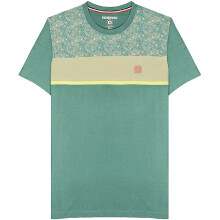 (S, Trekking Green) Lambretta Mens Paisley Panel Short Sleeve Crew Neck Cotton T-Shirt Top Tee