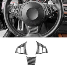 For 5 Series E60 2004-2007 Carbon Fiber Car Steering Wheel Cover Trim Sticker Interior Accessories