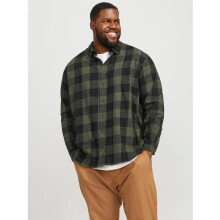 (2XL, Dusty Olive) Jack & Jones Mens Gingham Plus Size Big Tall Twill Long Sleeve Checked Shirt