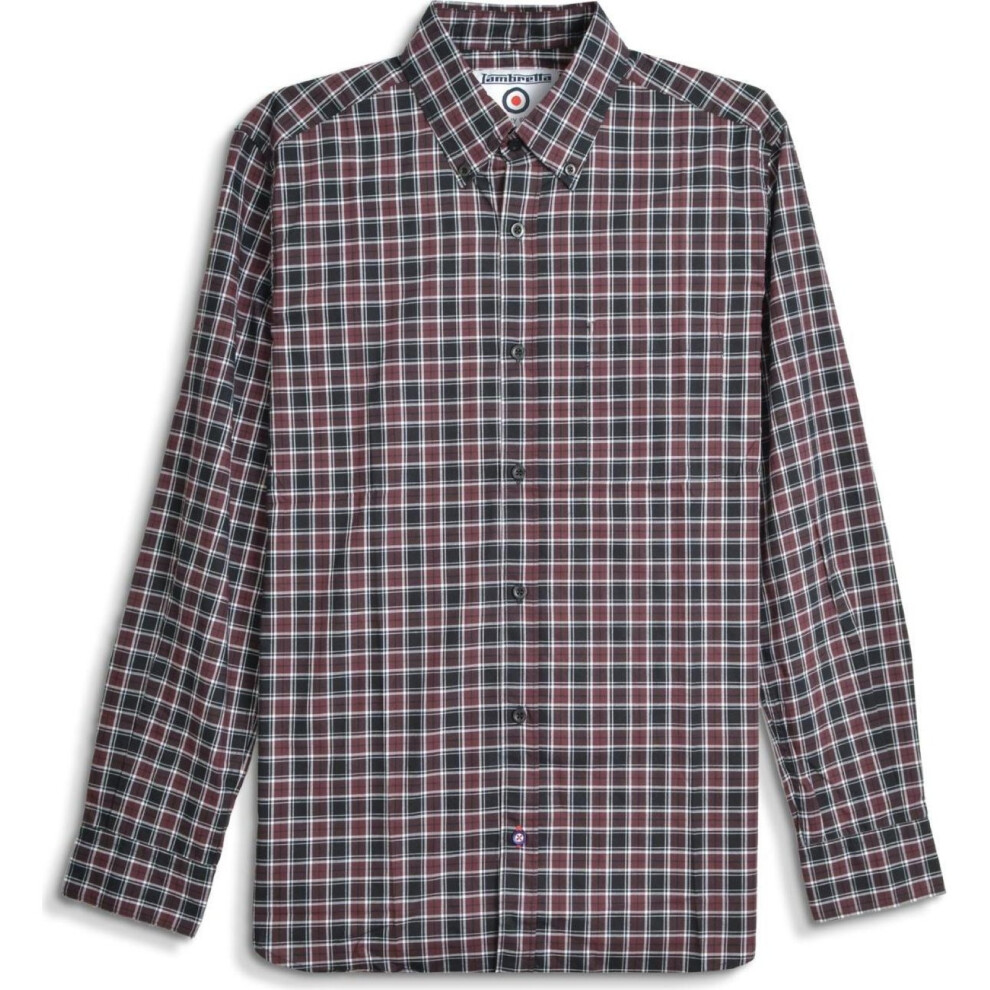 Lambretta (4Xl, Burgundy/Black) Mens Checked Button Down Collar Long Sleeve Shirt