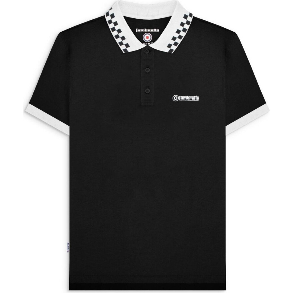 Lambretta (Xl, Black) Mens Checker Collar Short Sleeve Polo Shirt