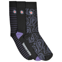 Lambretta Mens 3 Pack Paisley & Plain Crew Socks - Black/Wine - OS
