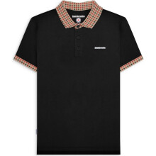 (3XL, Black) Lambretta Mens Gingham Collar Short Sleeve Polo Shirt