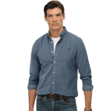 (M, Stormy Weather) Superdry Mens Classic Needle Cordaroy Long Sleeve Shirt