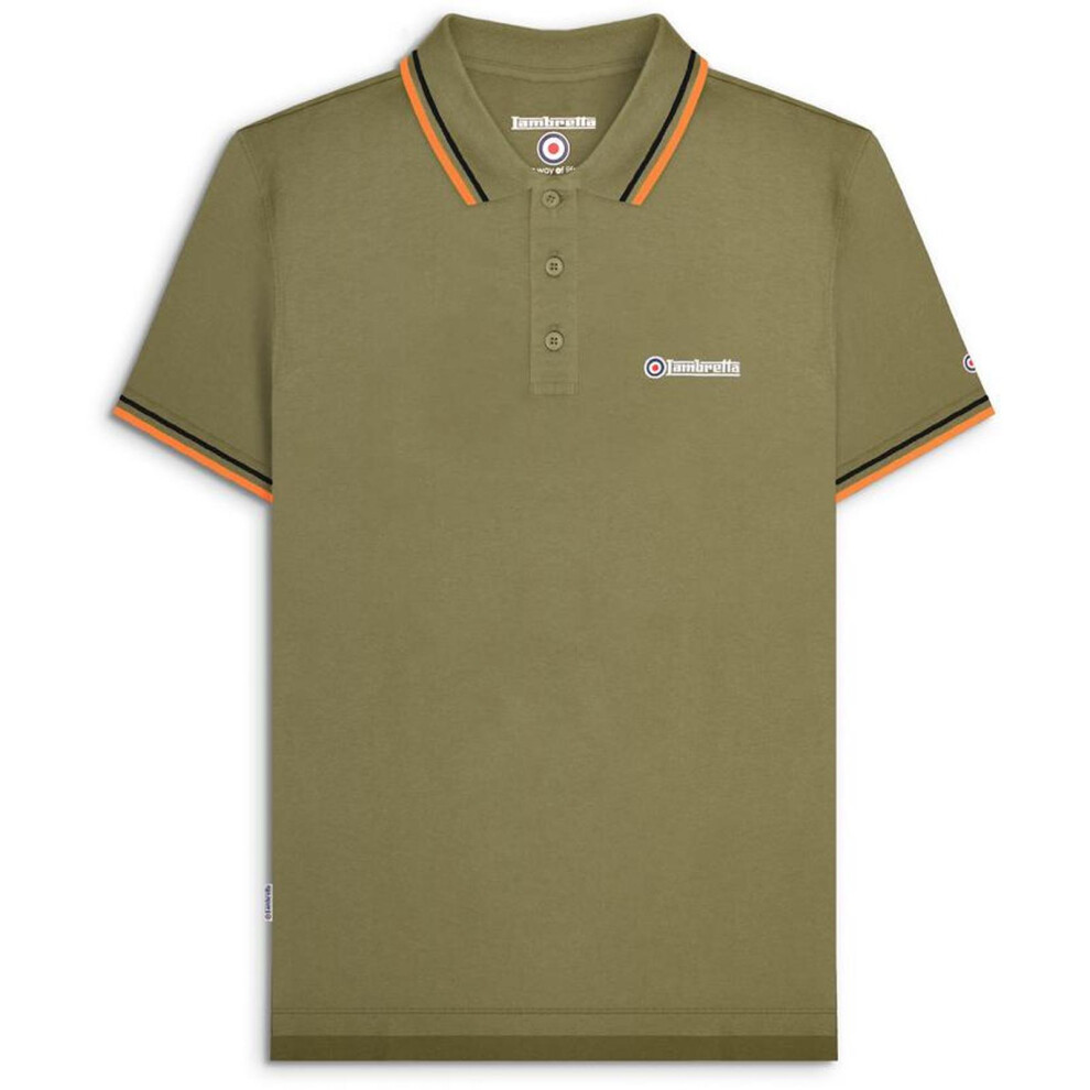 Lambretta (S, Khaki) Mens Twin Tipped Short Sleeve 3 Button Placket Cotton Polo Shirt Top