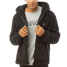 (M, Black) Bench Mens Tommy Borg Full Zip Teddy Bear Fleece Hooded Hoody Hoodie Jacket