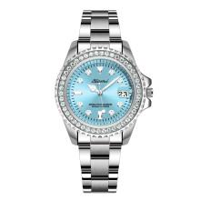 (Silver shell blue surface steel belt) Premium High Appearance Bestseller Women Watch Luxury Diamond Inlaid Calendar Waterproof Wristwatch