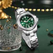 (Silver shell green surface steel belt) Premium High Appearance Bestseller Women Watch Luxury Diamond Inlaid Calendar Waterproof Wristwatch
