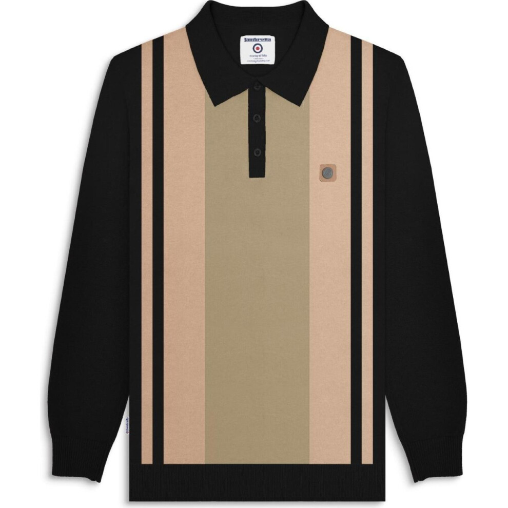 Lambretta (3Xl, Navy/Iron) Mens Vintage Panel Long Sleeve Mod Polo Shirt Collar Button Top