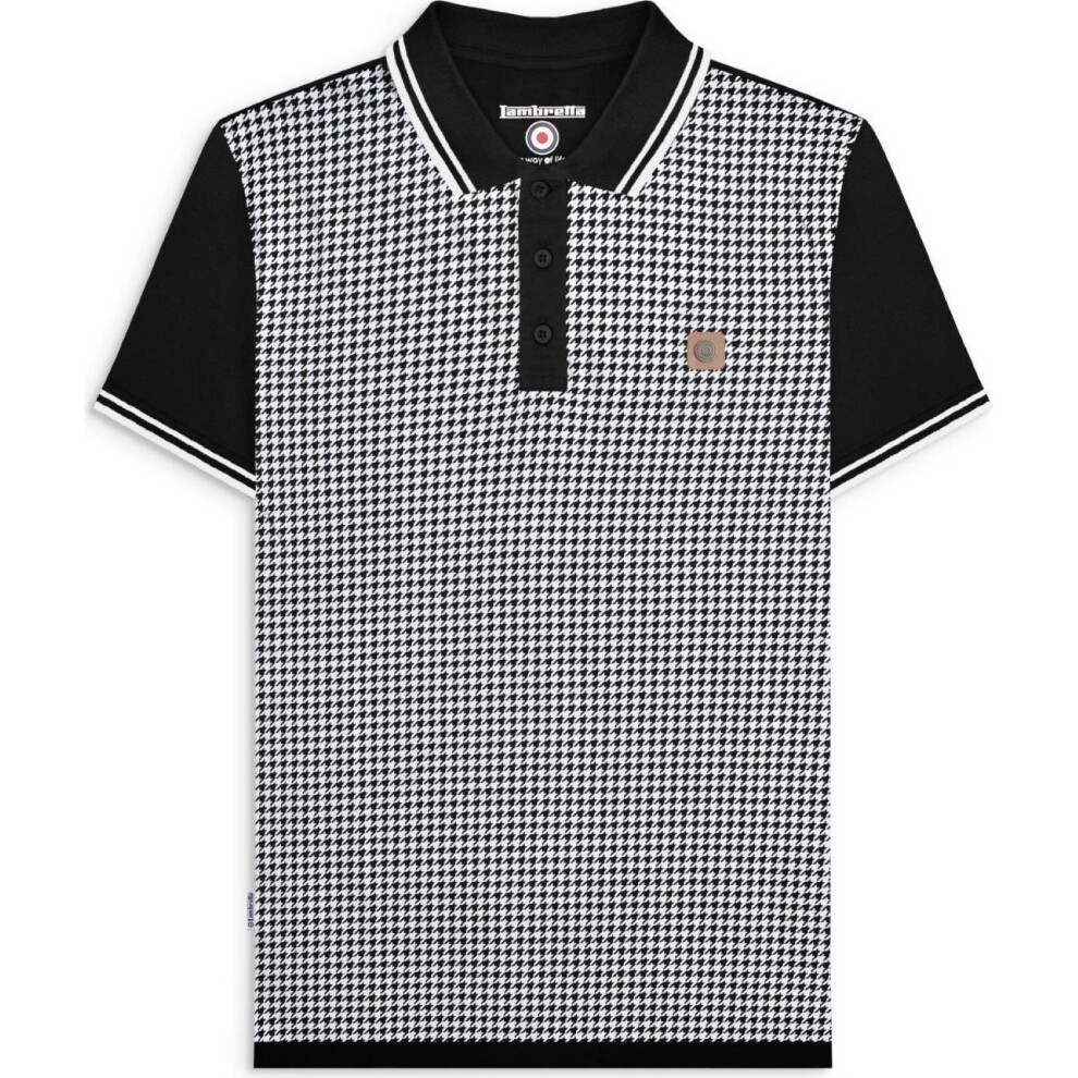 Lambretta (2Xl, Black/White) Mens Houndstooth Short Sleeve Polo Shirt