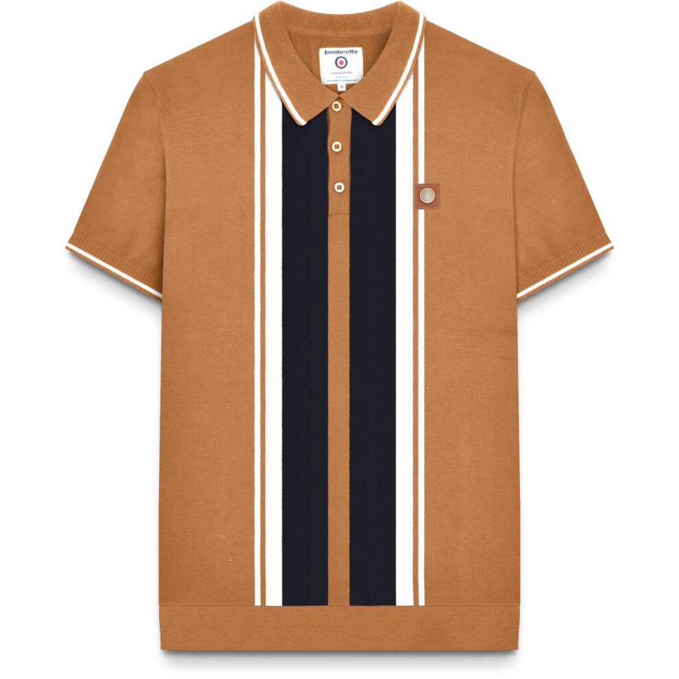 Lambretta (L, Tobacco) Mens Striped Knit Short Sleeve Polo Shirt