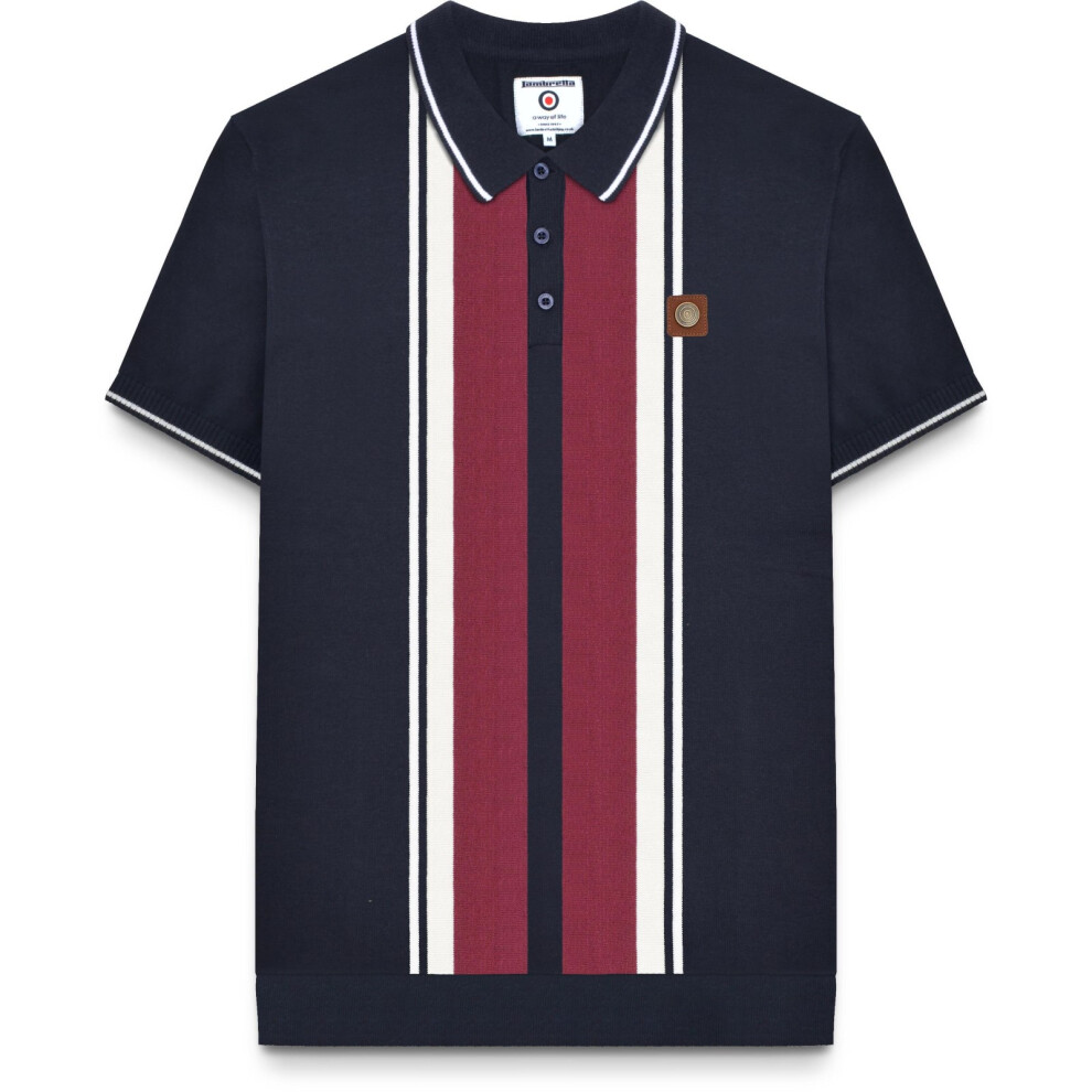 Lambretta (4Xl, Navy) Mens Striped Knit Short Sleeve Polo Shirt