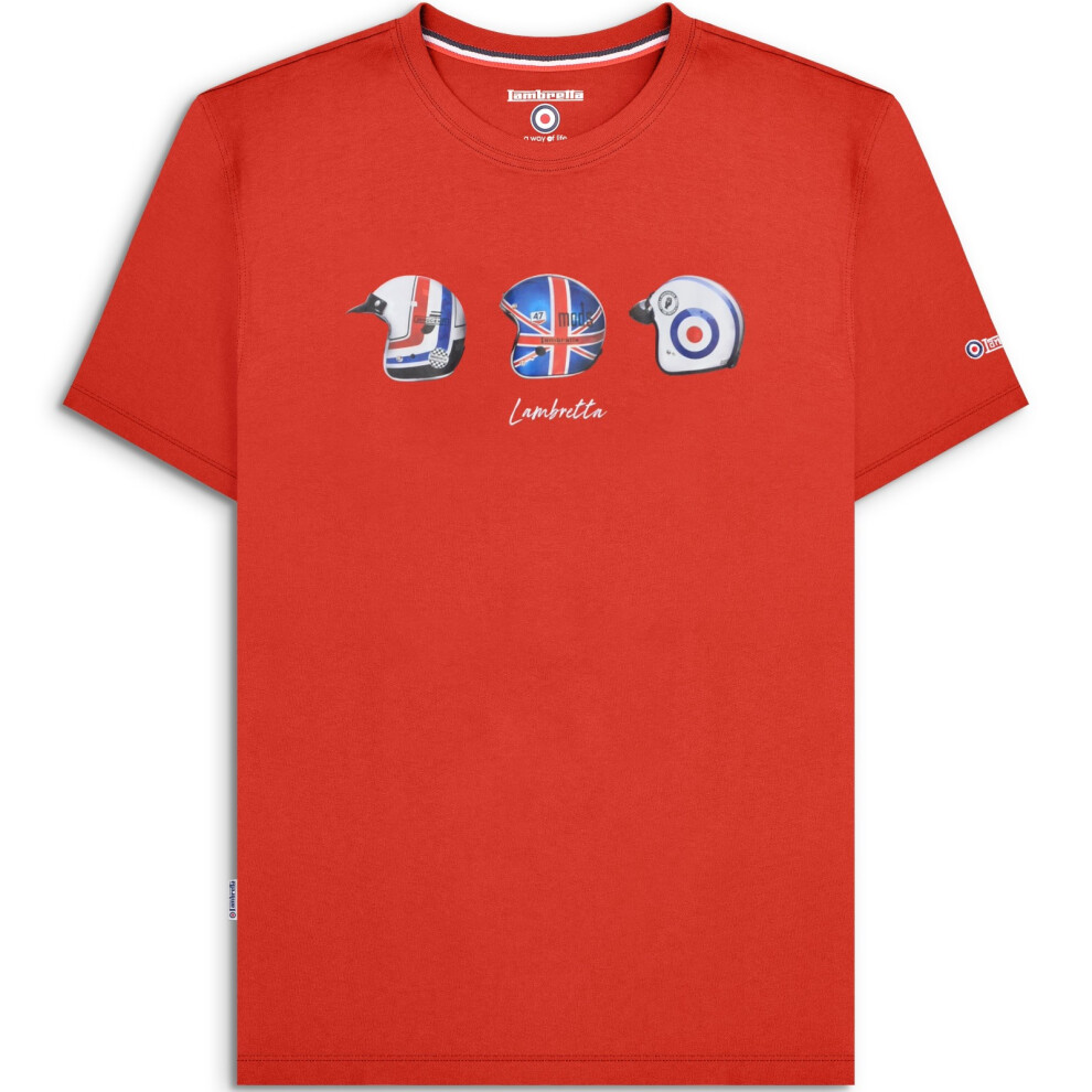 Lambretta (M, Red) Mens Helmet Short Sleeve T-Shirt