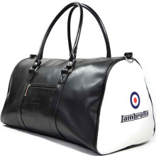 (L, Black) Lambretta Mens Retro Sports Zipped Faux Leather Bowling Style Duffle Holdall Bag