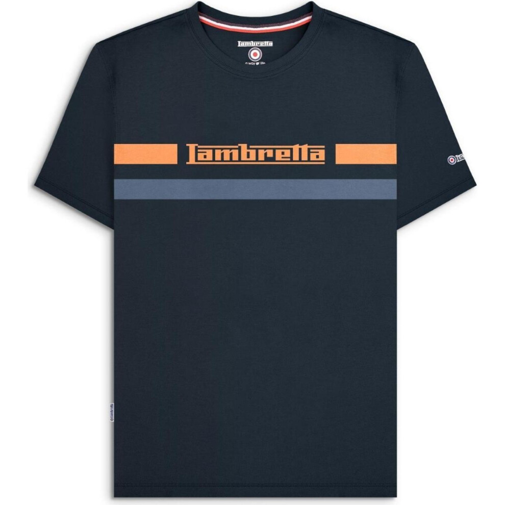 Lambretta (S, Navy) Mens Chest Stripe Short Sleeve T-Shirt